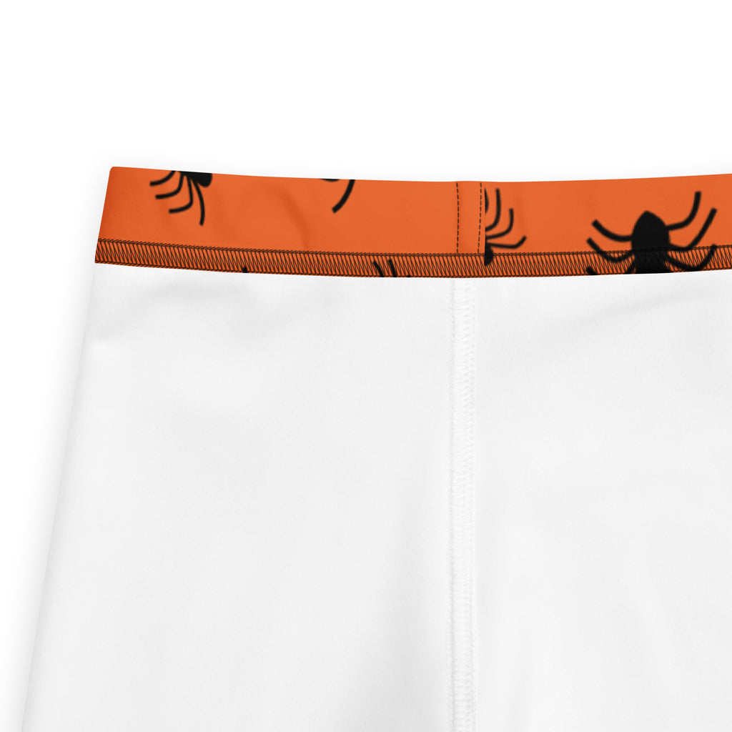 Kids orange spider halloween buttery soft white underwear with orange waistband and black spider designs