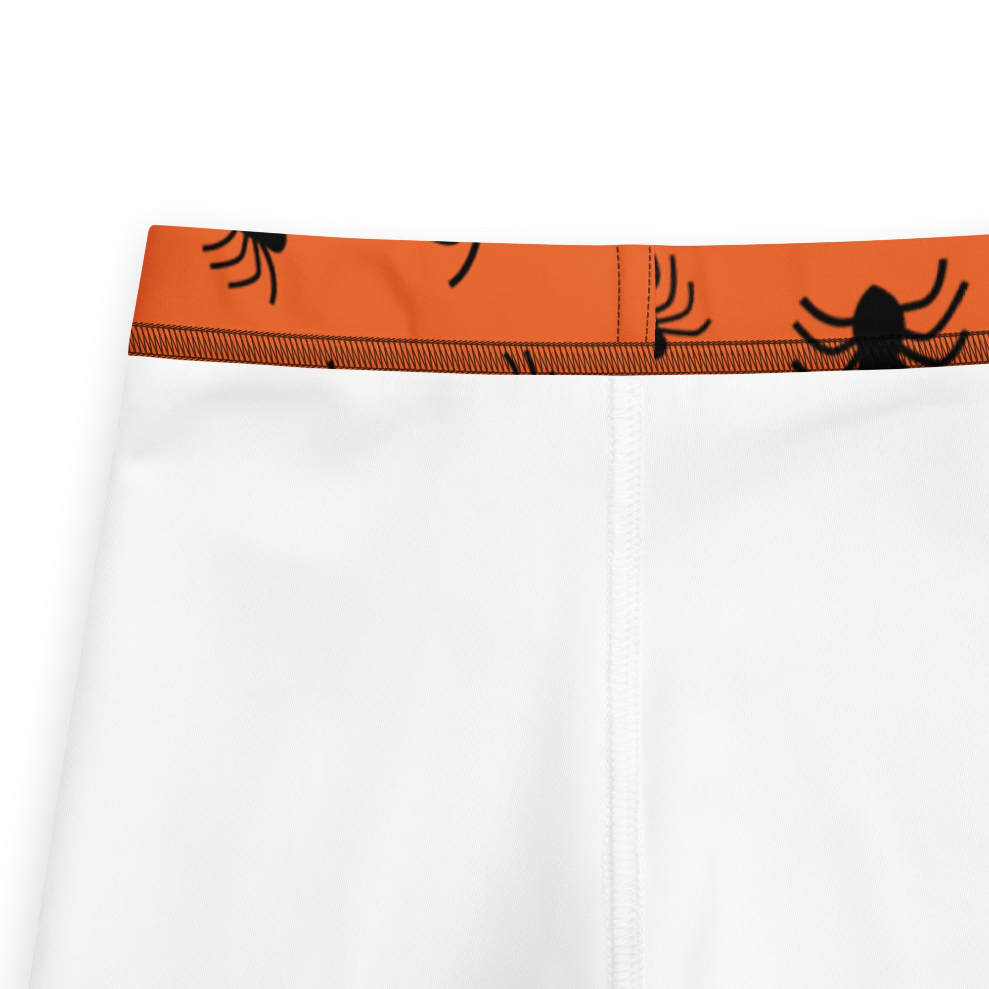 Kids orange spider halloween buttery soft white underwear with orange waistband and black spider designs