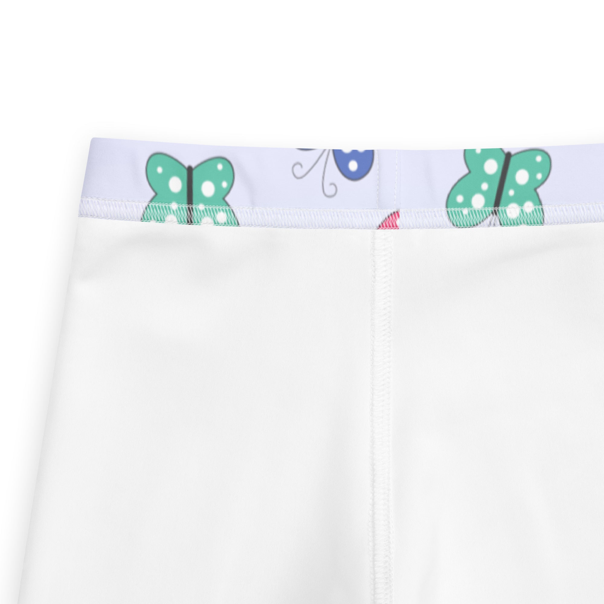 Girls colorful butterflies buttery soft white leggings with light purple waistband green polka-dotted butterflies and blue accents