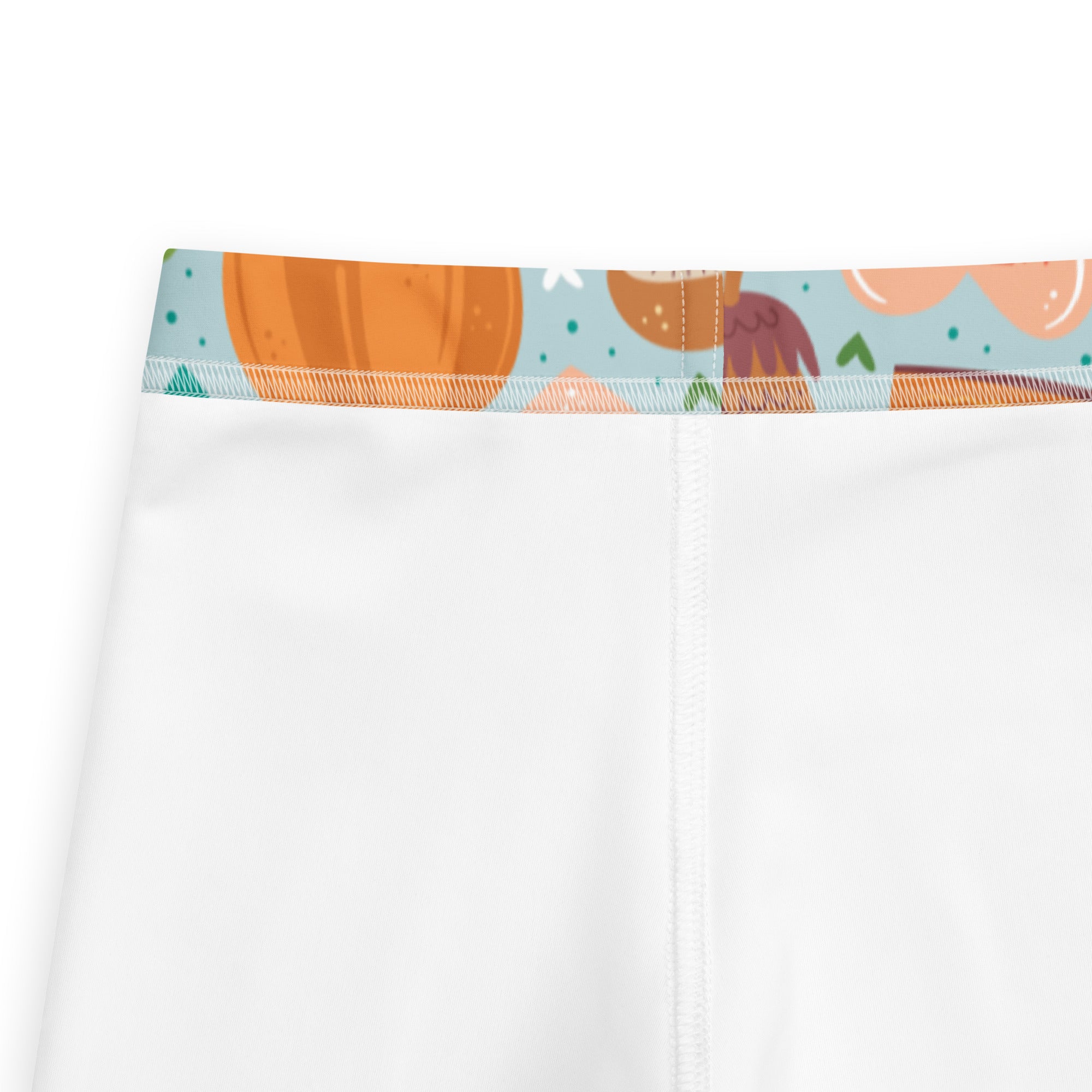 Girls hello fall autumn buttery soft white leggings with colorful cartoon pumpkin and autumn pattern waistband