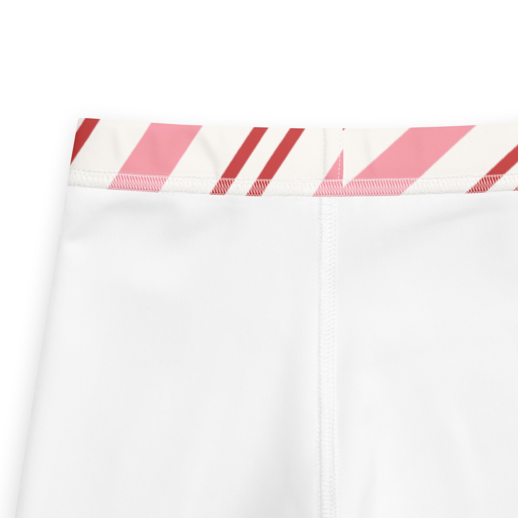 Girls pink candy cane stripe buttery soft white leggings with red and pink diagonal striped waistband