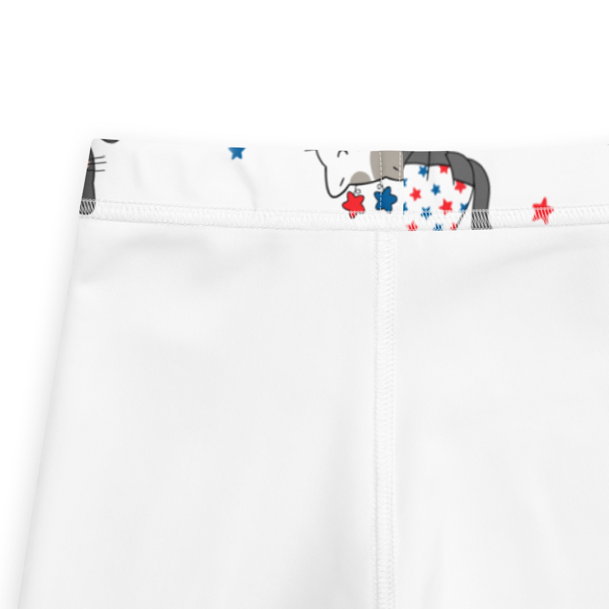 Kids fourth of july buttery soft white shorts with cartoon elephant and red blue star design with gray accents