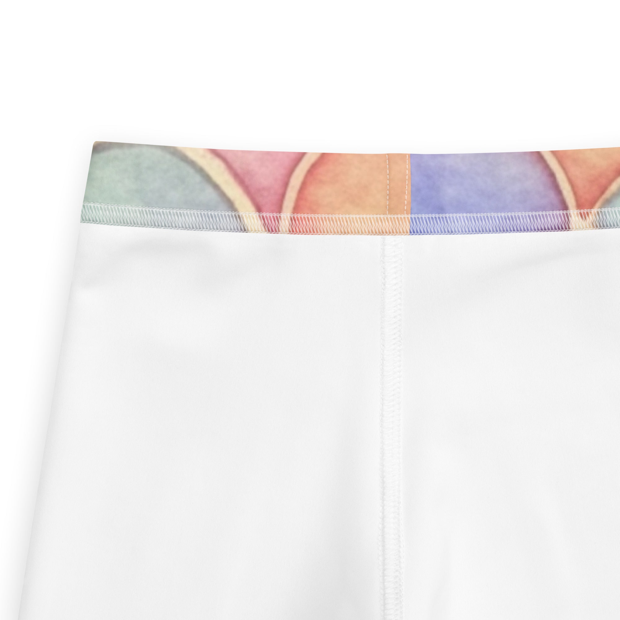 Girls watercolor mermaid buttery soft white leggings with colorful pastel pink orange and blue watercolor waistband