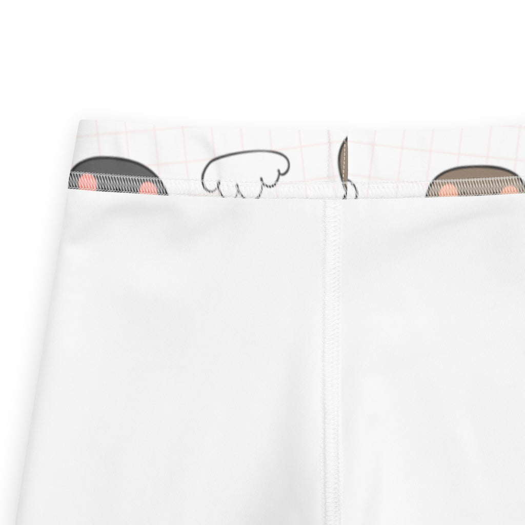 White girls kawaii bear rainbow buttery soft leggings with playful black-outlined sheep faces and pink waistband accents