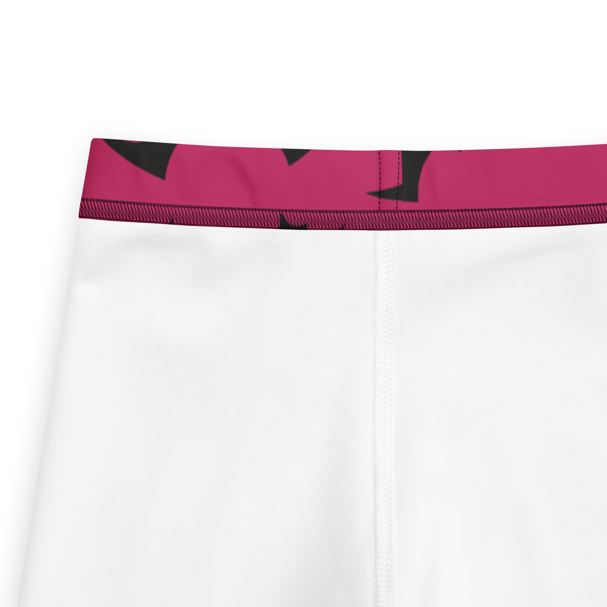 Kids pink bats halloween buttery soft leggings featuring white athletic shorts with vibrant magenta waistband and black patterns