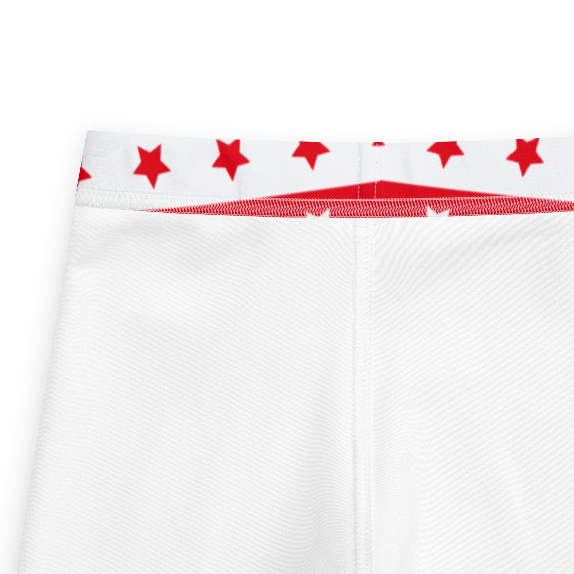 Kids white buttery soft leggings with a red star patterned waistband from the red white and blue stars and stripes collection