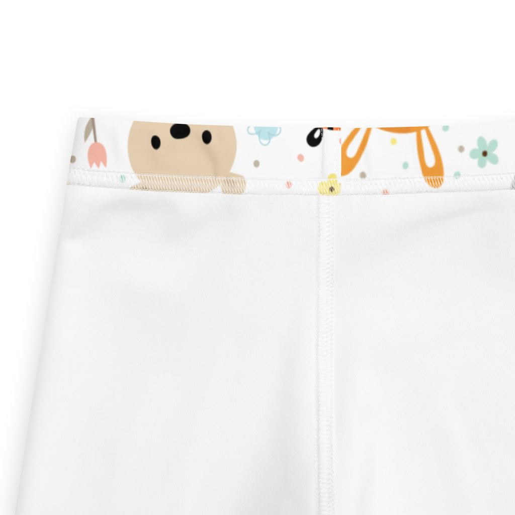 Kids animal faces buttery soft leggings white pants with playful waistband featuring beige orange pastel animal prints