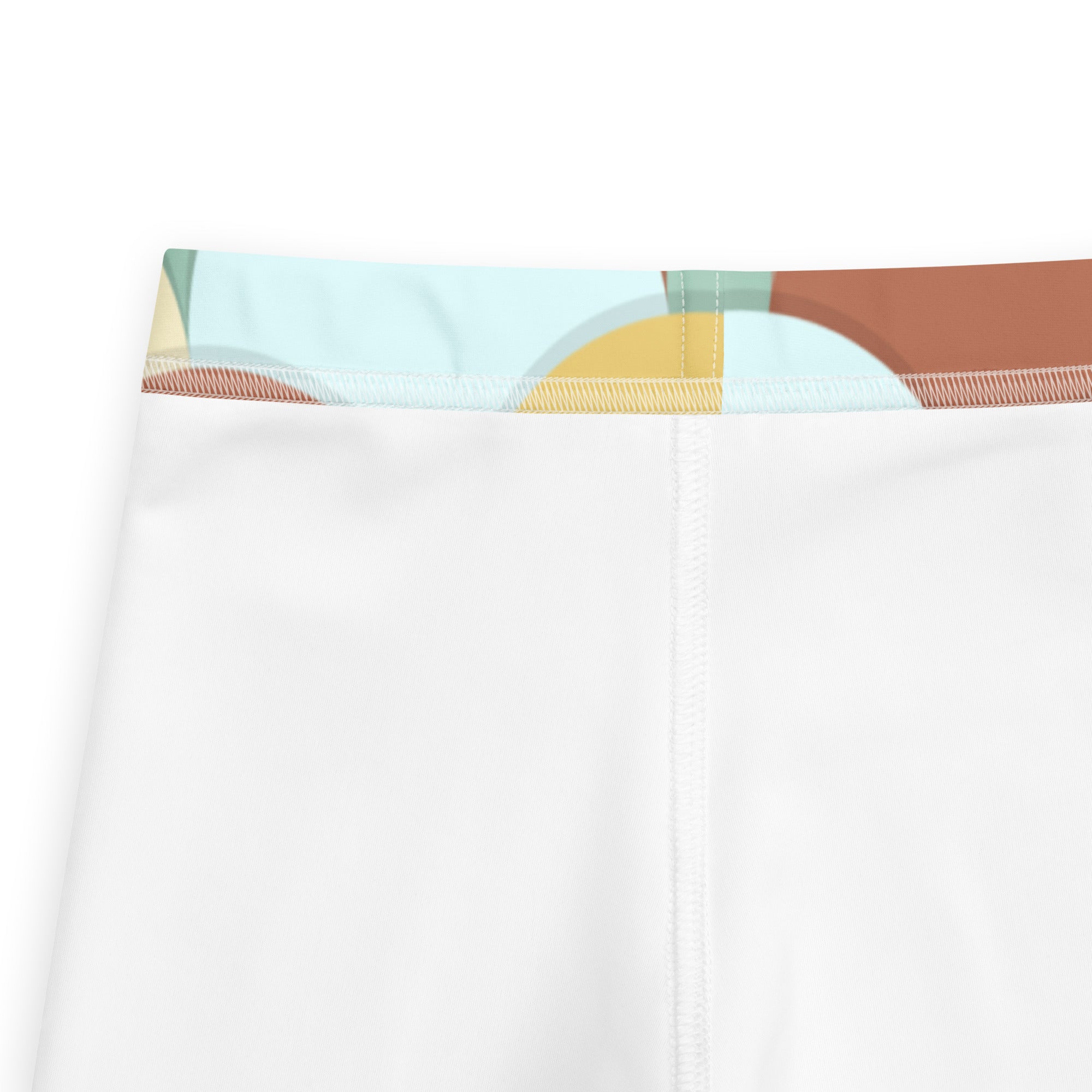 Girls green and brown mermaid buttery soft white athletic leggings with colorful abstract geometric waistband
