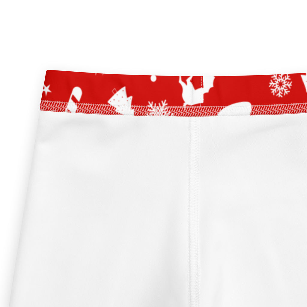 Kids red christmas pattern buttery soft leggings with white christmas-themed underwear and red waistband details