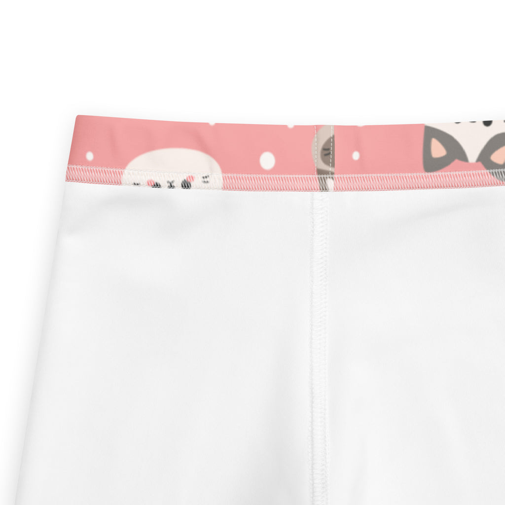Girls cute buttery soft white leggings with pink waistband featuring playful panda and polka dot pattern
