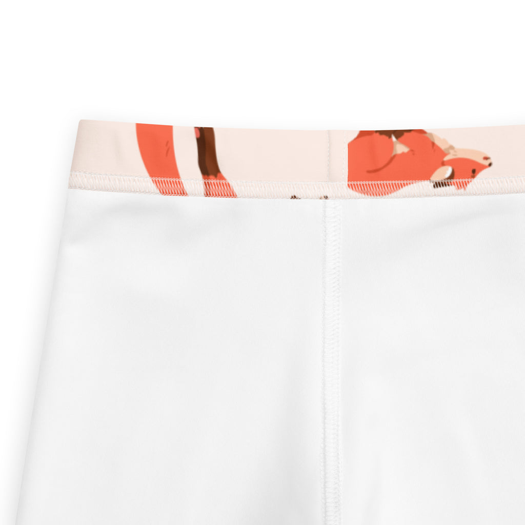 White kids leggings with pink waistband and orange fox print made of buttery soft fabric