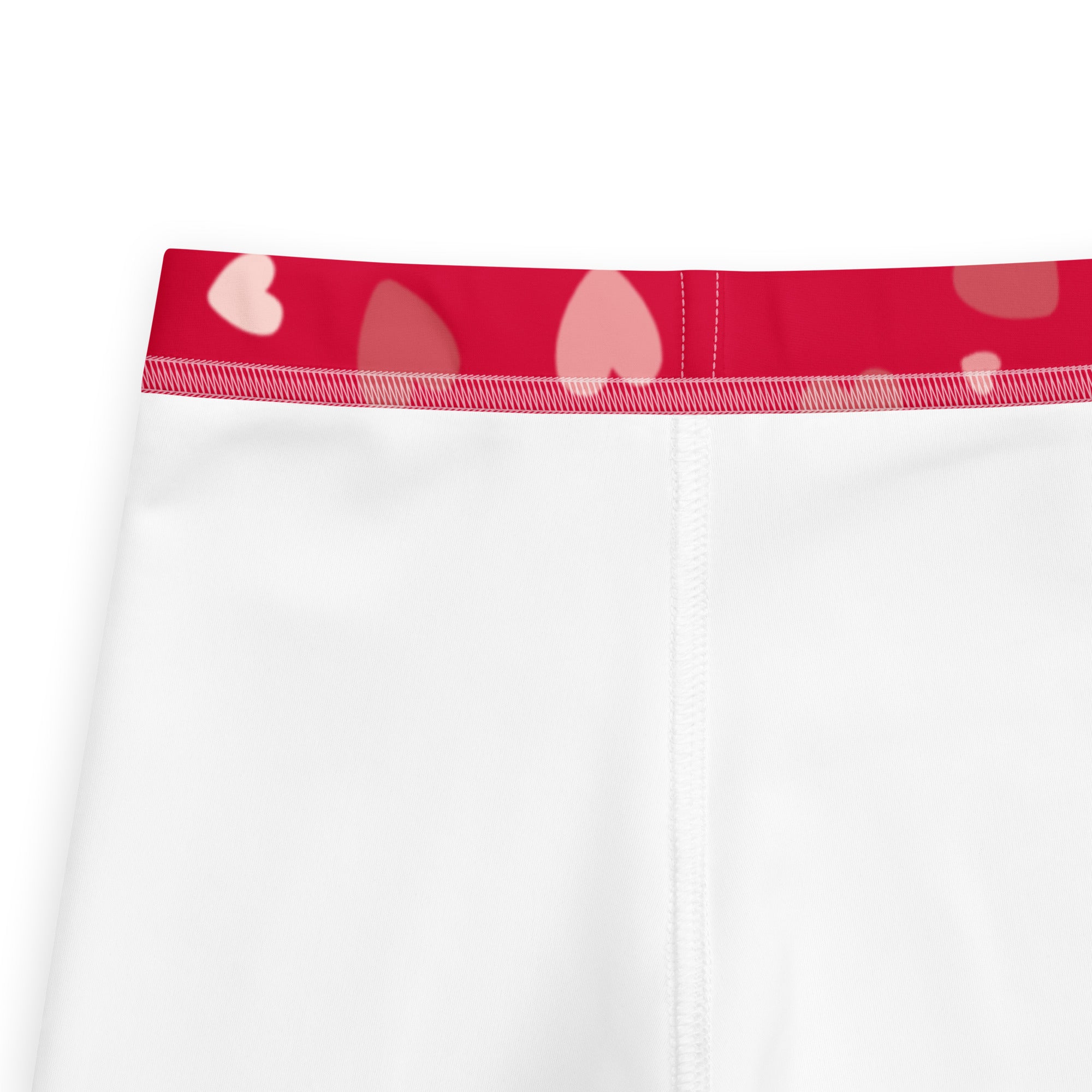 Girls red heart print buttery soft leggings white underwear with red waistband and pink heart patterns front view