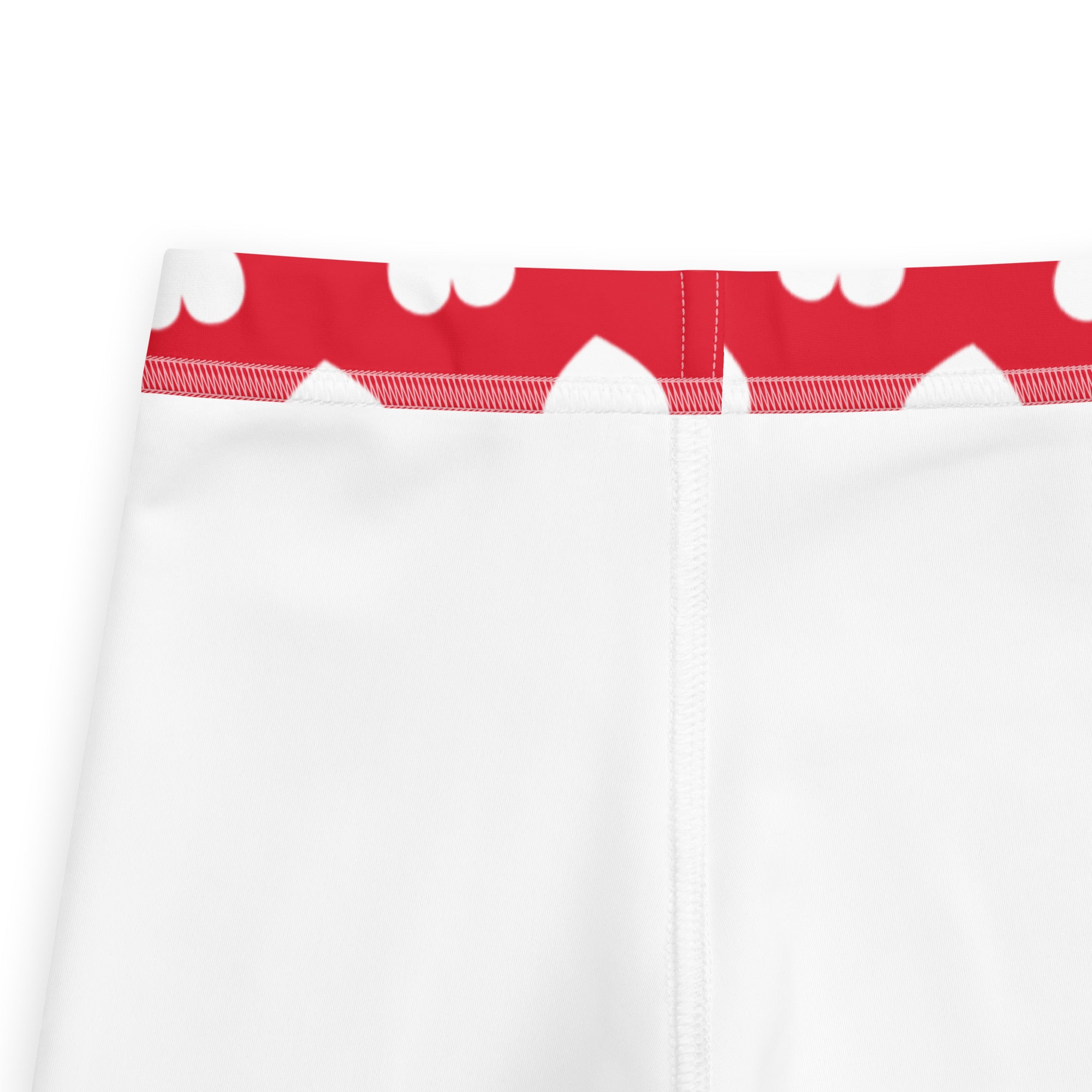 Girls red heart buttery soft leggings white with red waistband cloud patterns and zigzag stitching details