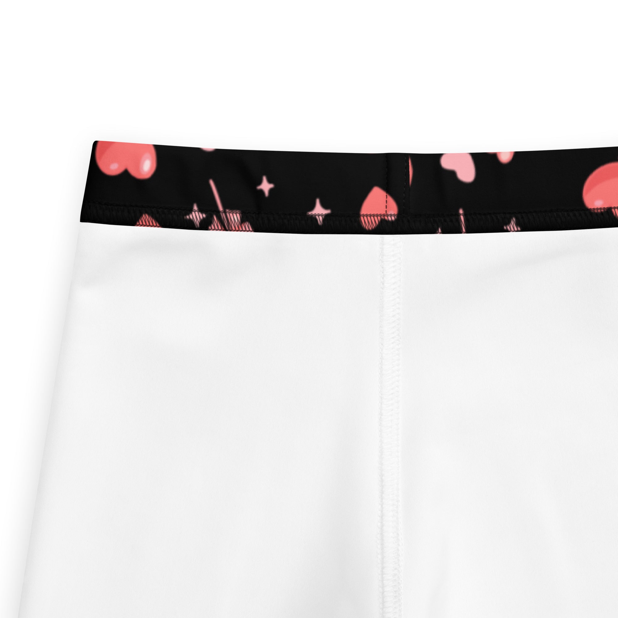Girls pink heart balloons buttery soft white leggings with black waistband and pink heart and star patterns
