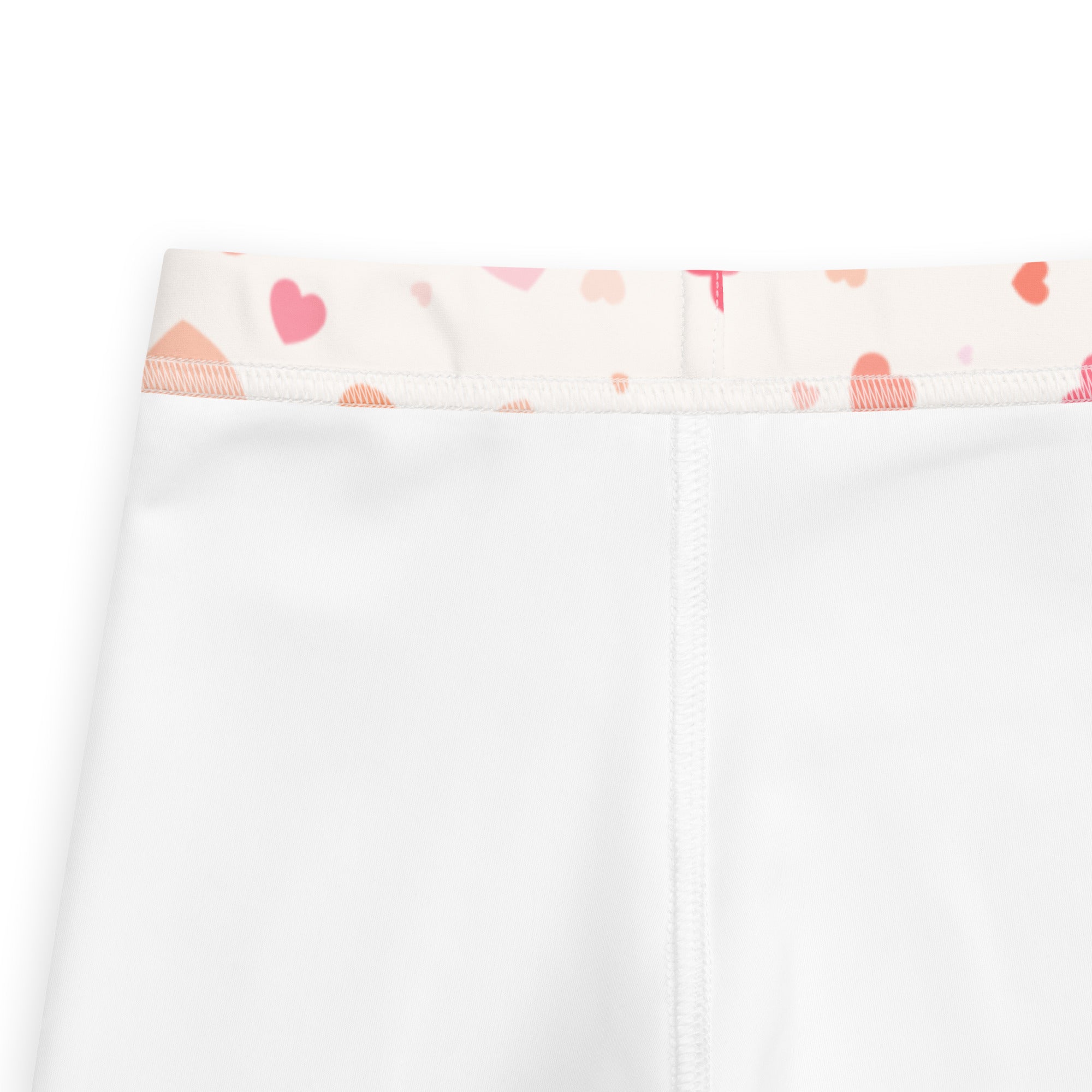 Girls pastel heart buttery soft white leggings with playful waistband featuring pink hearts and peach cupcakes