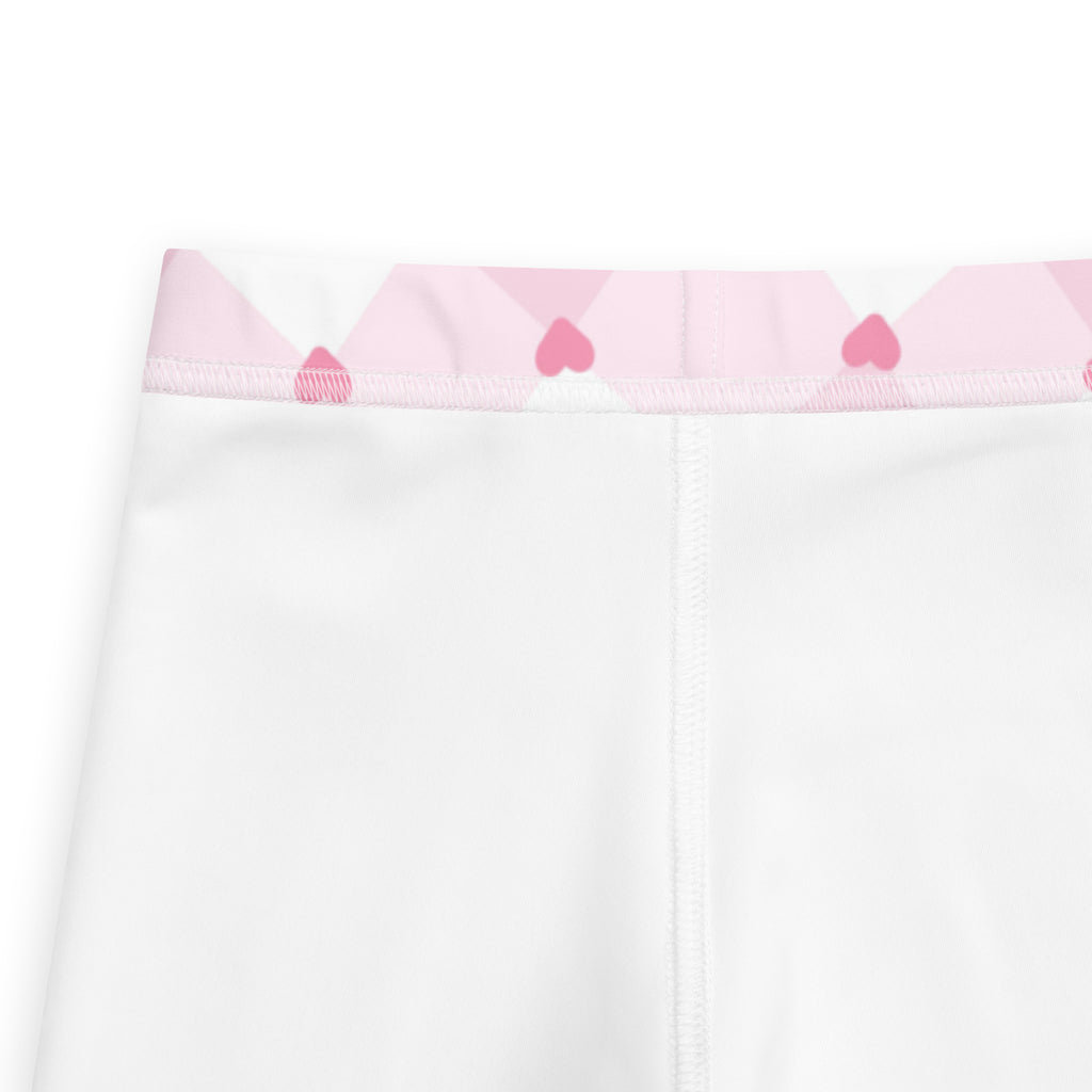 White girls leggings with pink heart patterned waistband buttery soft fabric for comfortable wear