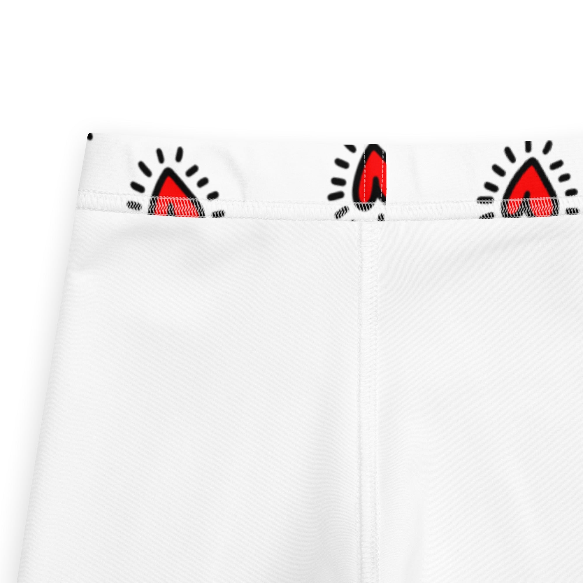 White girls athletic shorts with bold red and black graphic waistband perfect for valentine’s day comfort