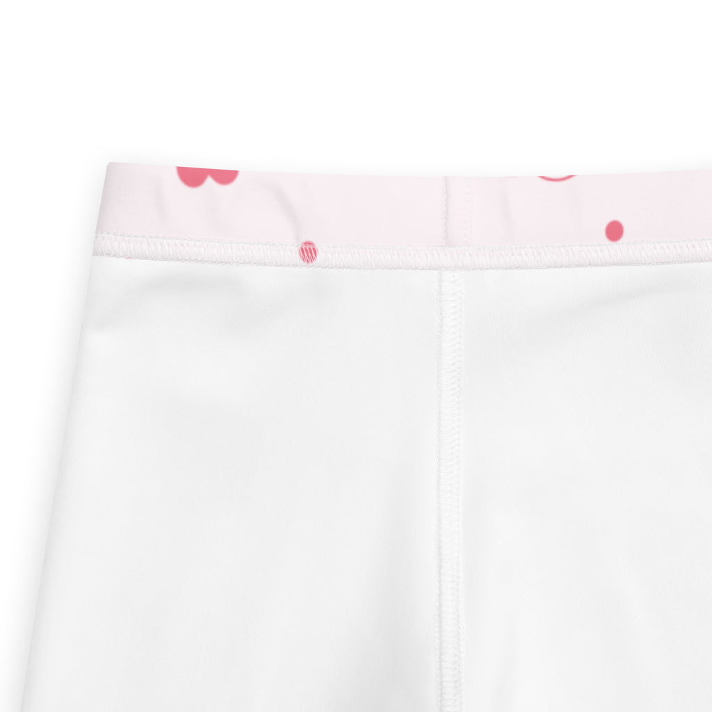 Girls pink heart valentine’s day white leggings with pink waistband and red heart dot pattern buttery soft material