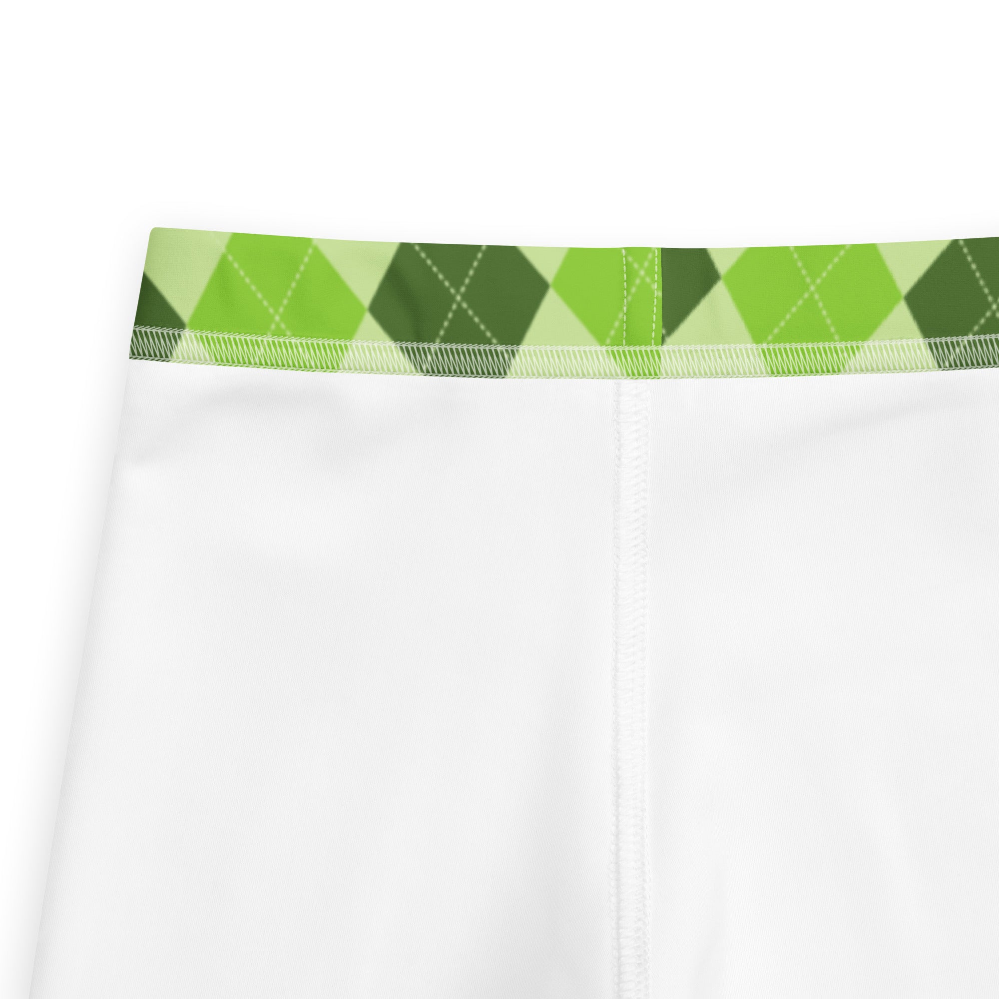 Girls light green argyle buttery soft white leggings with a green argyle patterned stitched waistband