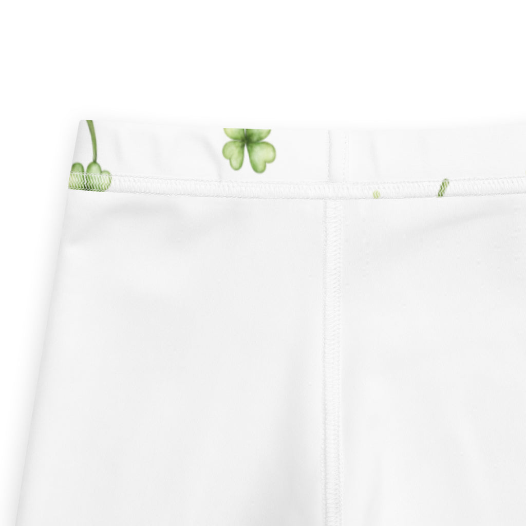 Girls minimalist st patricks day white shorts with delicate green shamrock print waistband buttery soft leggings