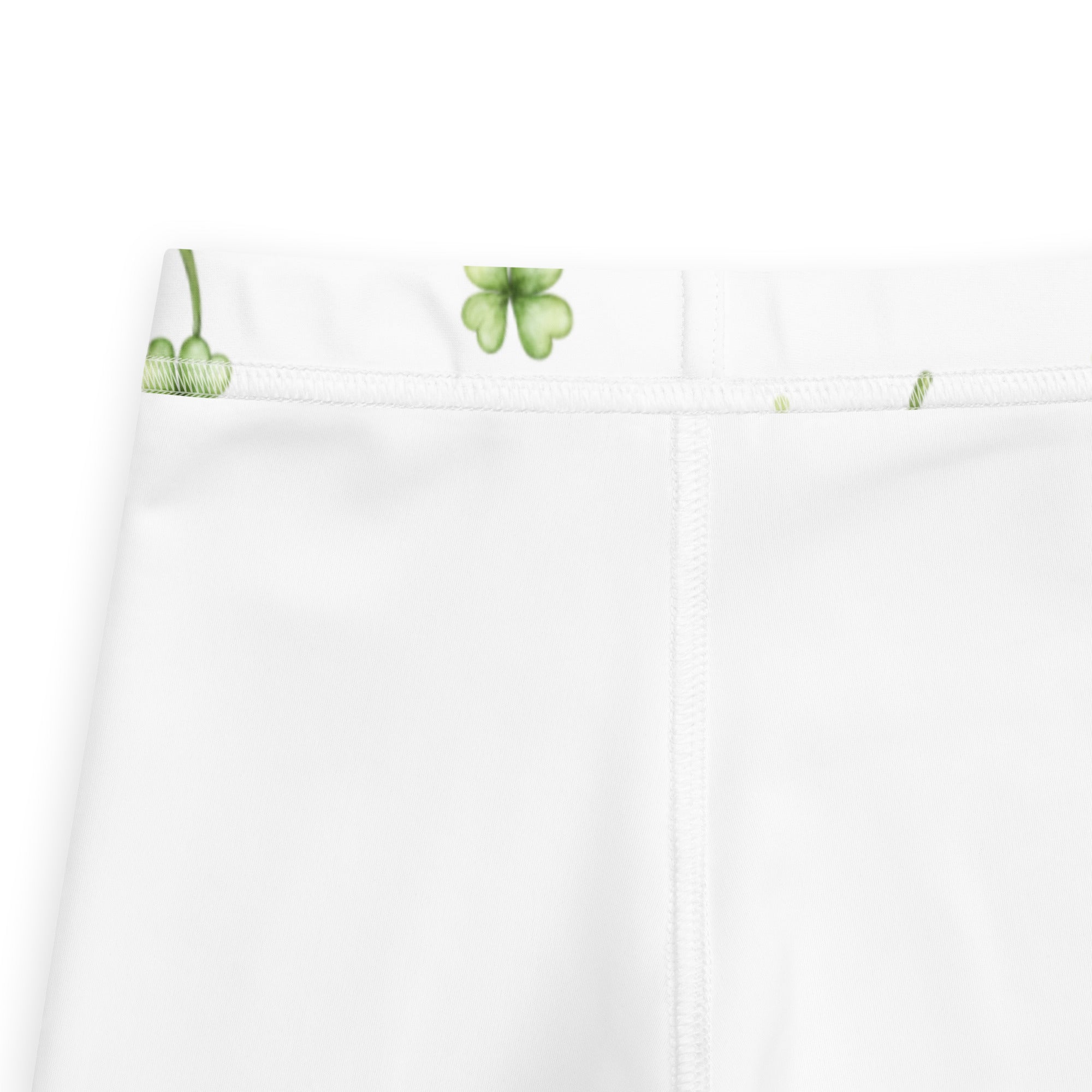 Girls minimalist st patricks day white shorts with delicate green shamrock print waistband buttery soft leggings