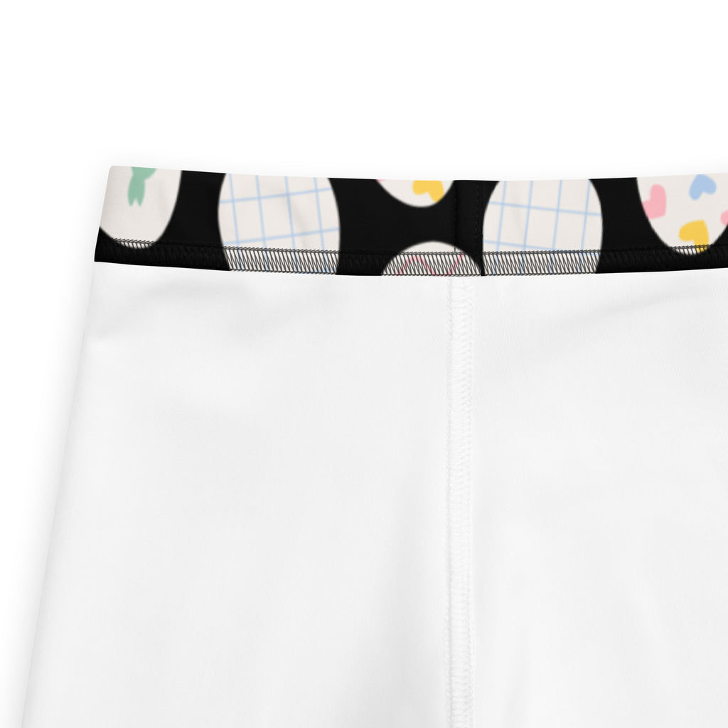 Girls black easter egg buttery soft leggings white with black waistband and colorful patterned circles
