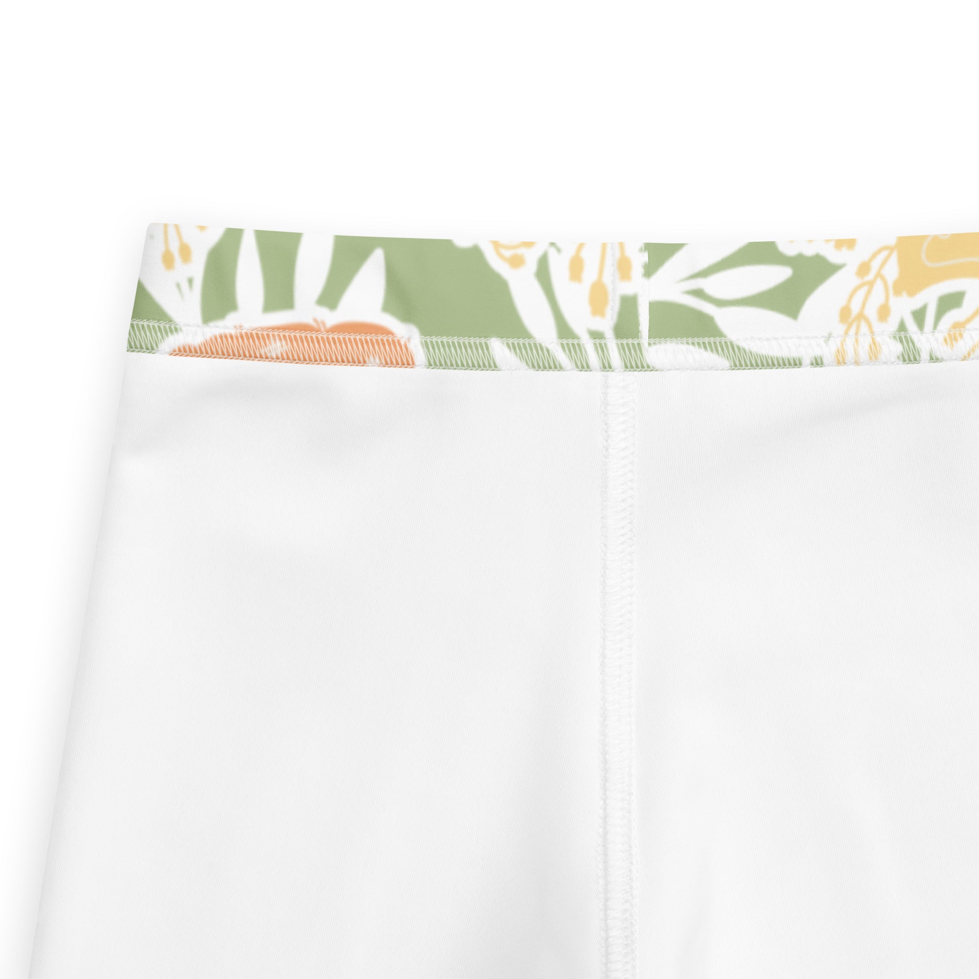 Girls sage green floral Easter chick white leggings with decorative waistband in buttery soft fabric