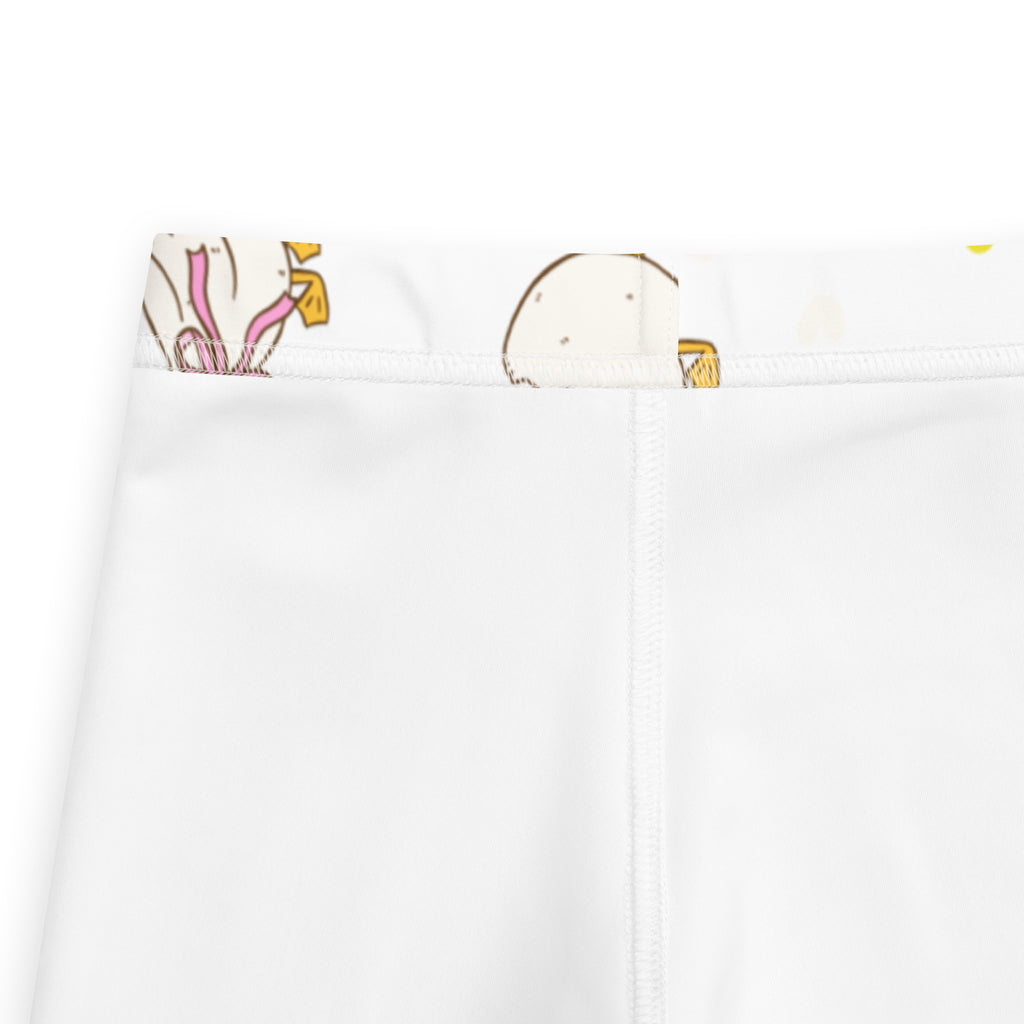 Girls easter duck buttery soft white shorts with a playful pink and yellow cartoon waistband pattern