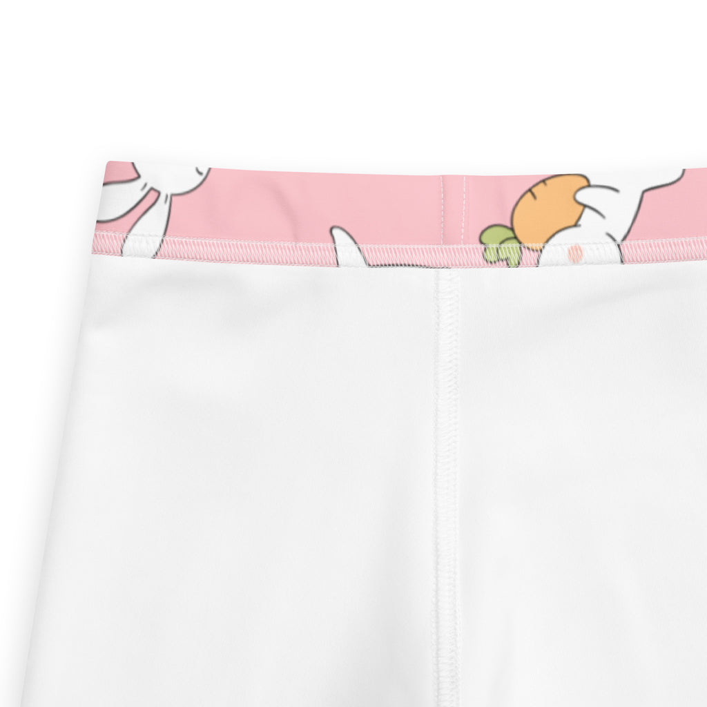 Girls pink bunny easter buttery soft white leggings with pink waistband and cartoon rabbits holding carrots