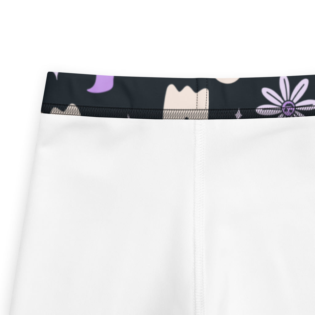 Girls Purple Floral Ghost Bat Halloween Leggings - Warm, Buttery Soft & Stretchy