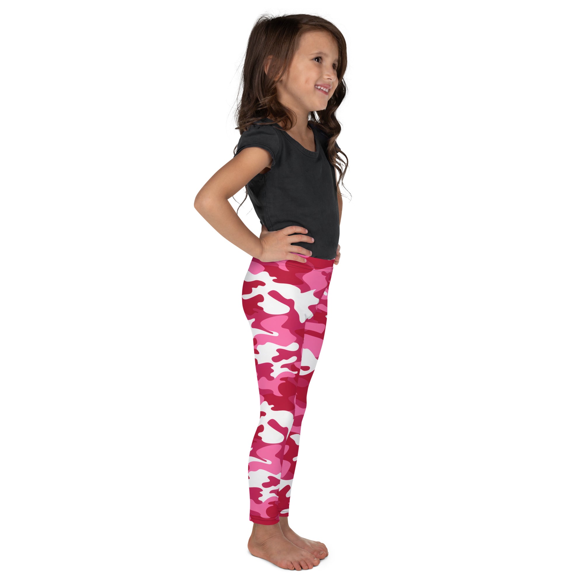 Girls pink camouflage buttery soft leggings in pink and white pattern made from soft comfortable fabric