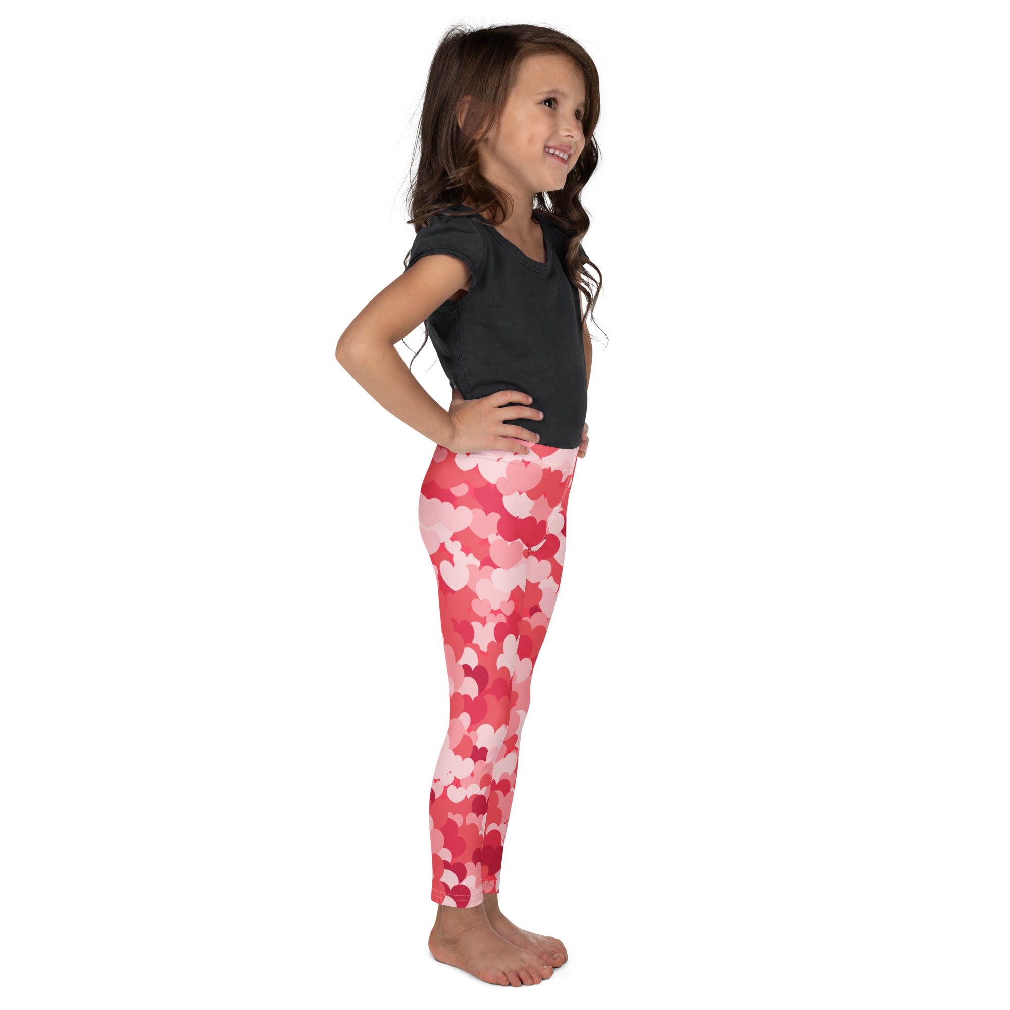 Girls pink heart cloud leggings buttery soft pink and red heart patterned leggings for comfortable wear