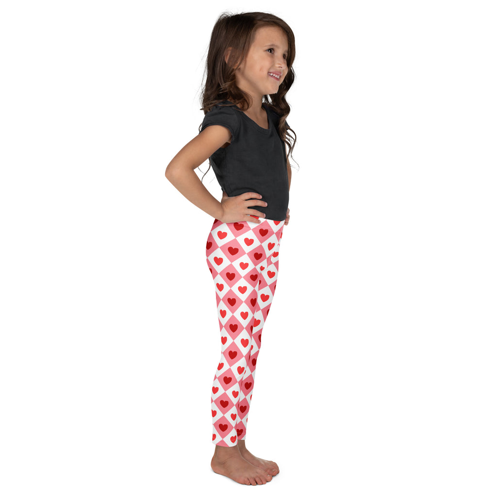Girls pink argyle heart leggings buttery soft with pink and red hearts and white diamond grid design