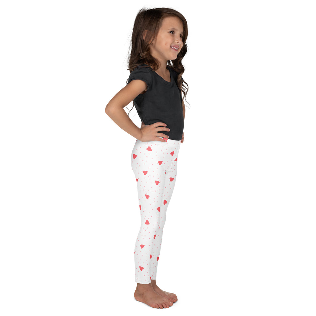 Girls scattered heart leggings buttery soft white leggings with pink heart patterns and small dot accents