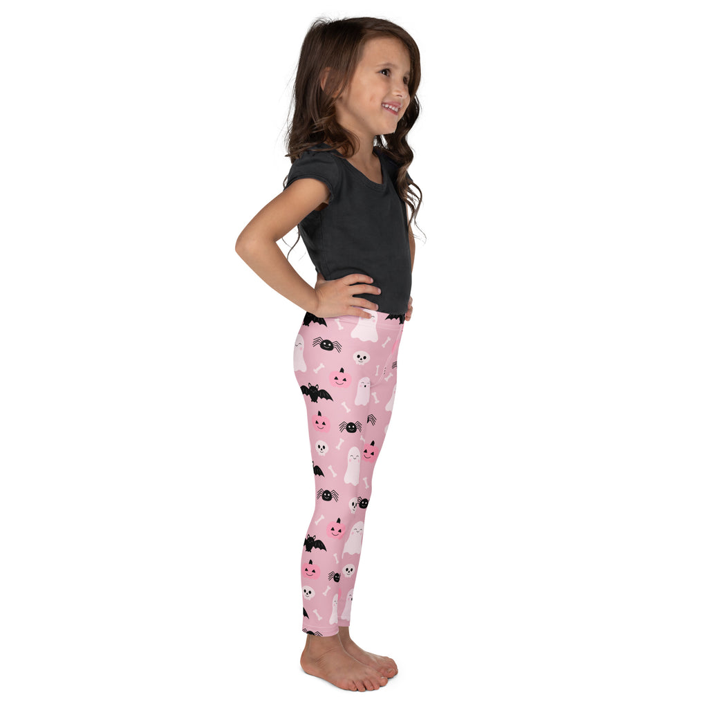 Girls Pink Ghost & Bats Halloween Leggings - Warm, Buttery Soft & Stretchy