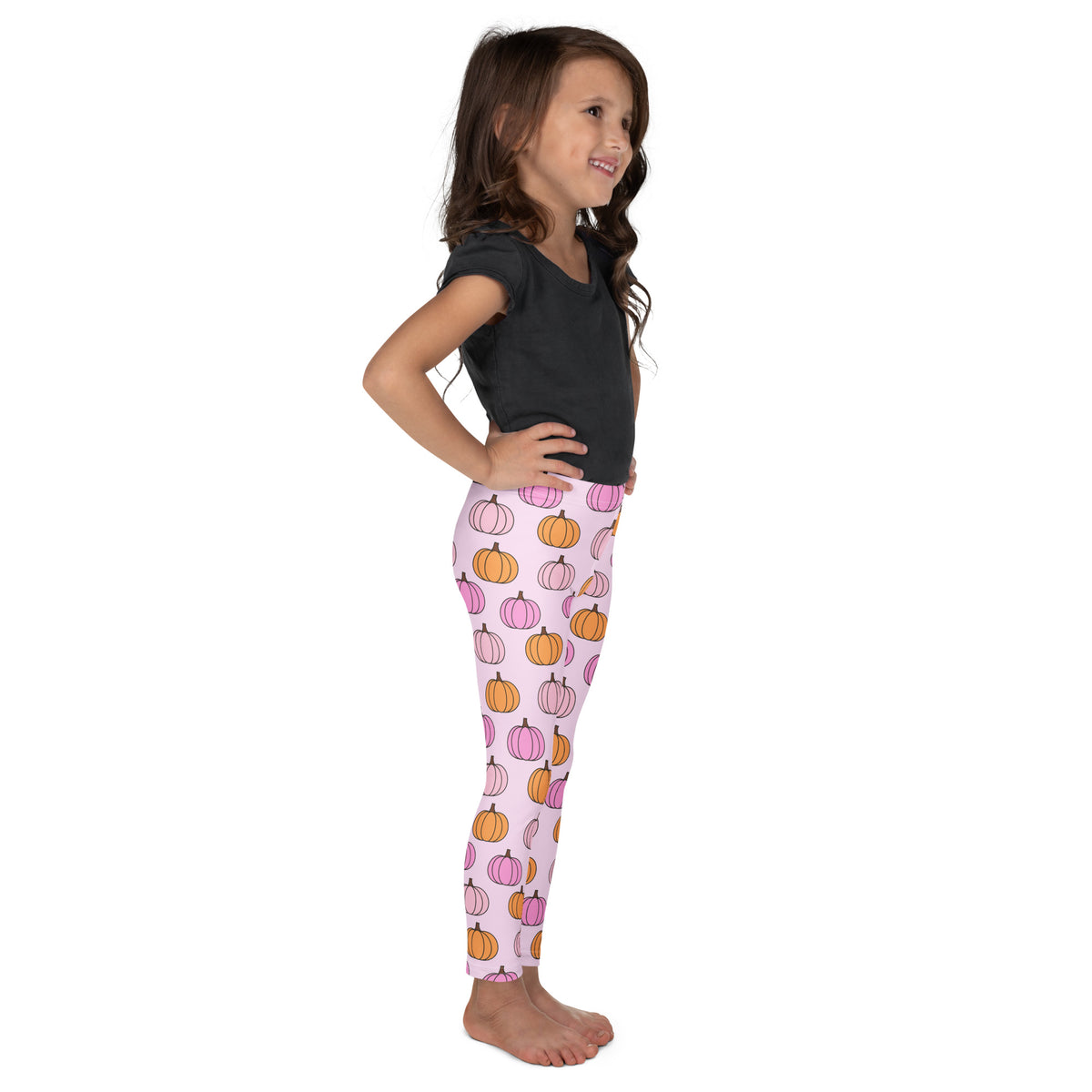 Girls Pink Pumpkin Patch Leggings - Warm, Buttery Soft & Stretchy