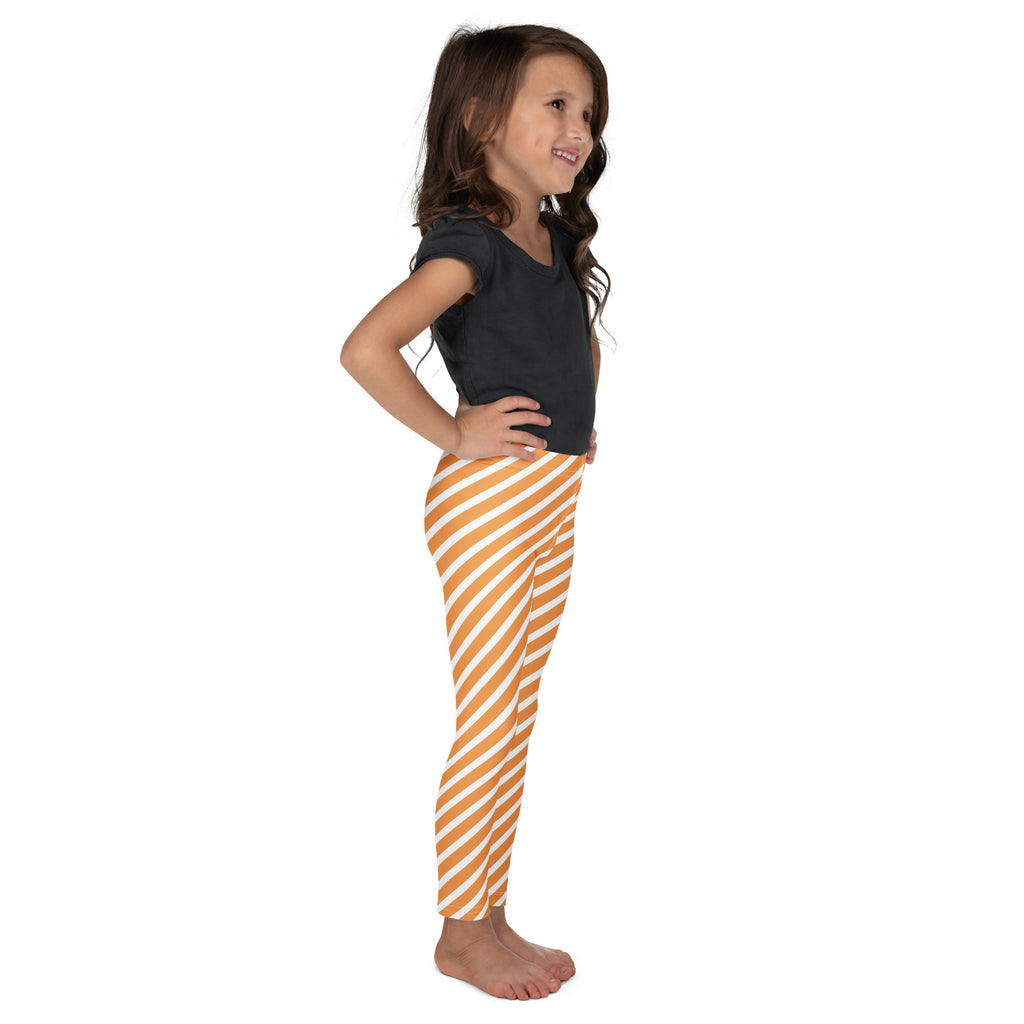 Girls Orange & White Striped Leggings - Warm, Buttery Soft & Stretchy