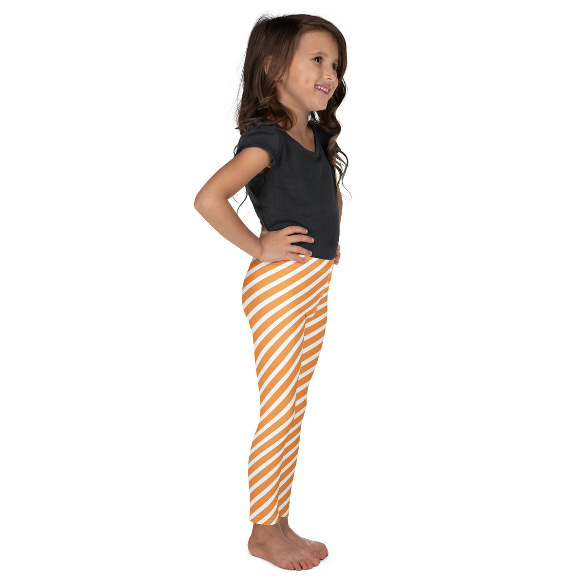 Girls Orange & White Striped Leggings - Warm, Buttery Soft & Stretchy