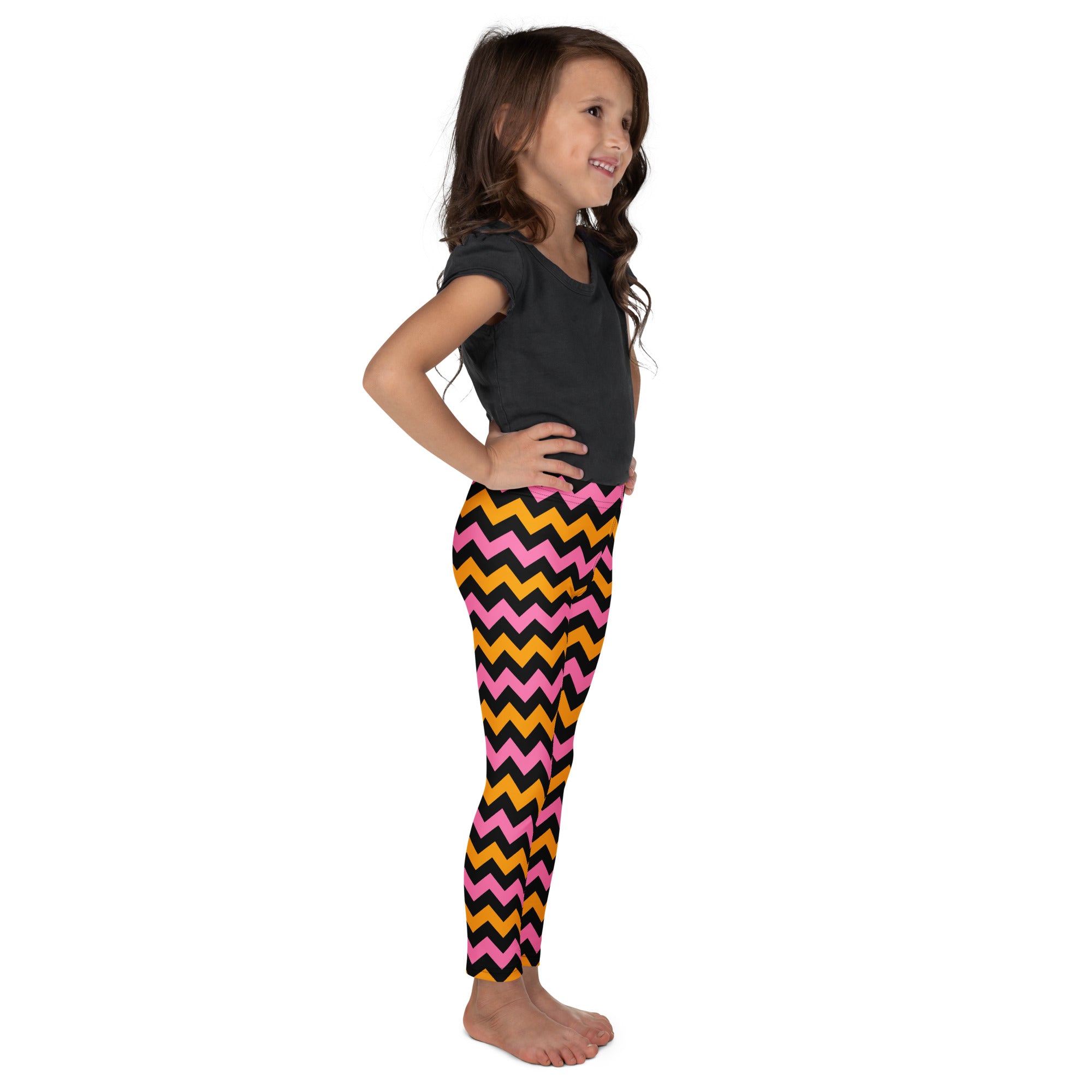 Girls Pink, Orange, & Black Chevron Halloween Leggings - Warm, Buttery Soft & Stretchy