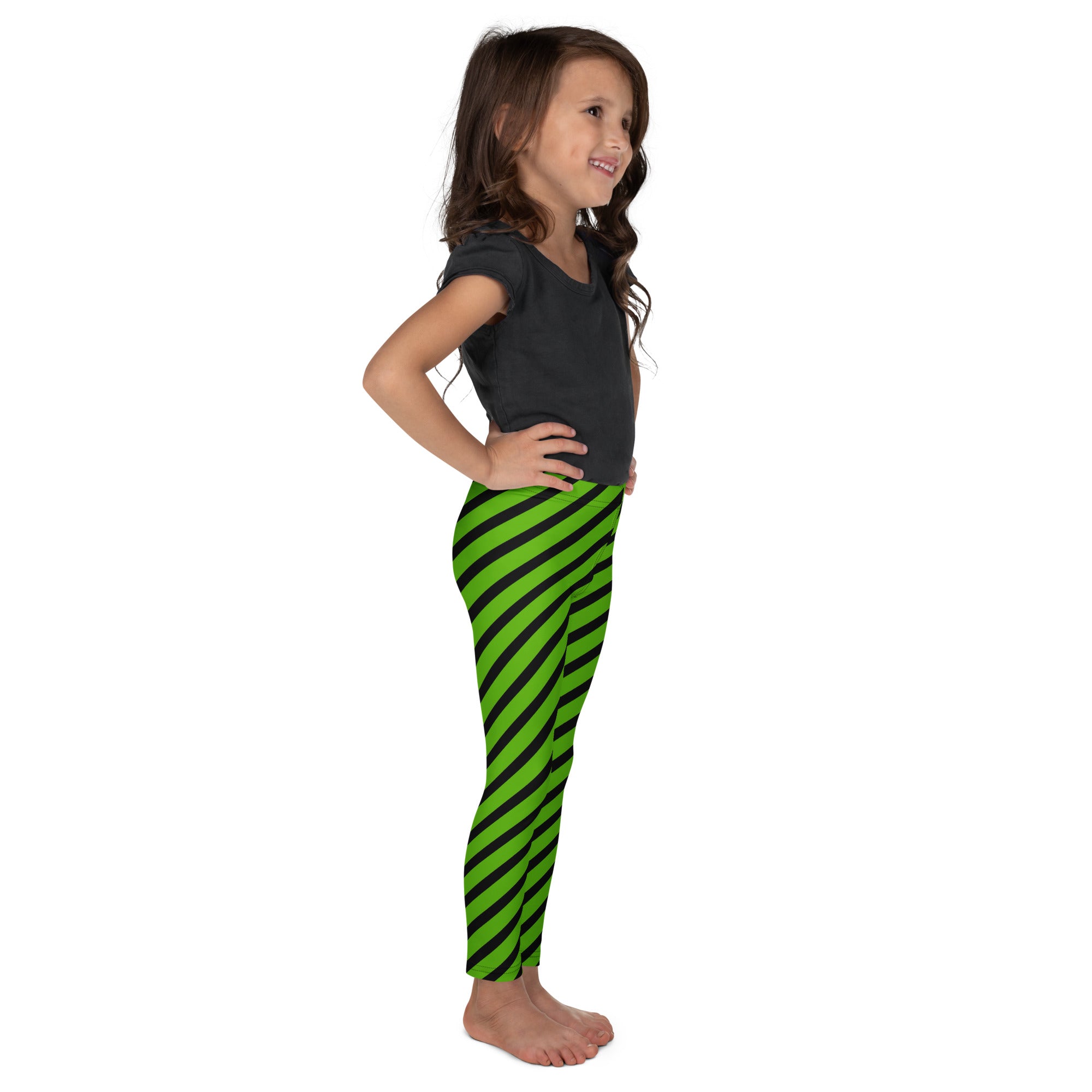 Girls Green Striped Halloween Leggings - Warm, Buttery Soft & Stretchy