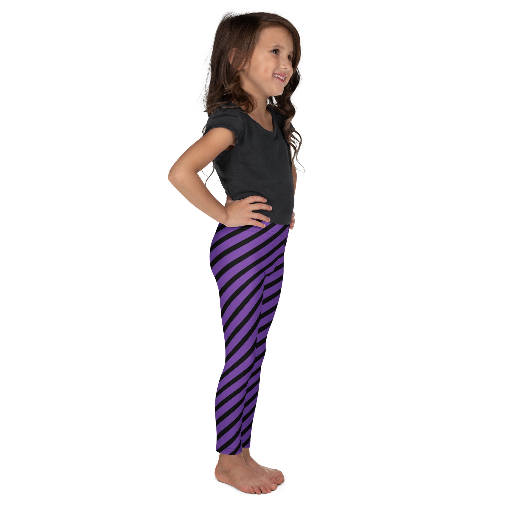 Girls Purple Striped Halloween Leggings - Warm, Buttery Soft & Stretchy