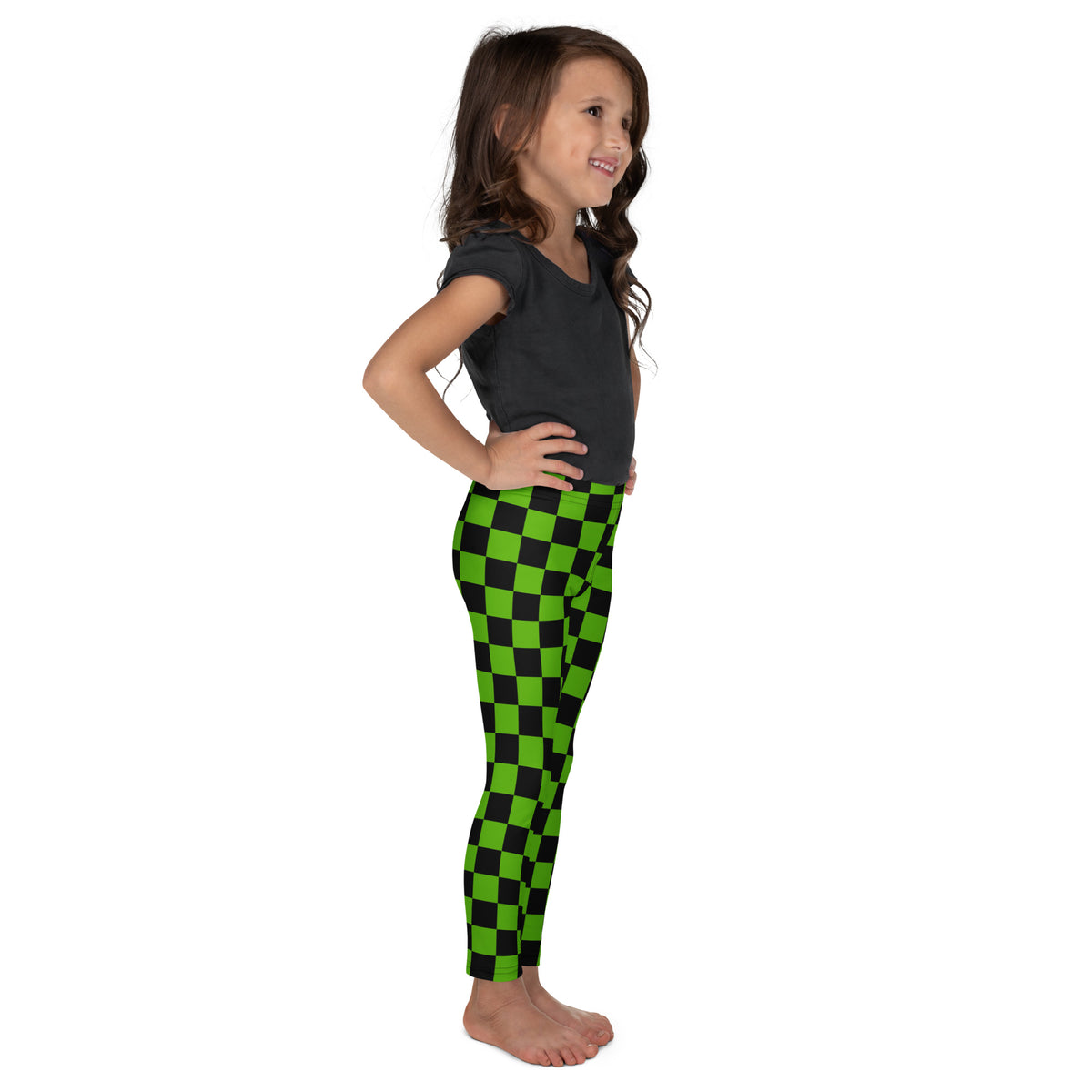 Girls Green Checkered Halloween Leggings - Warm, Buttery Soft & Stretchy