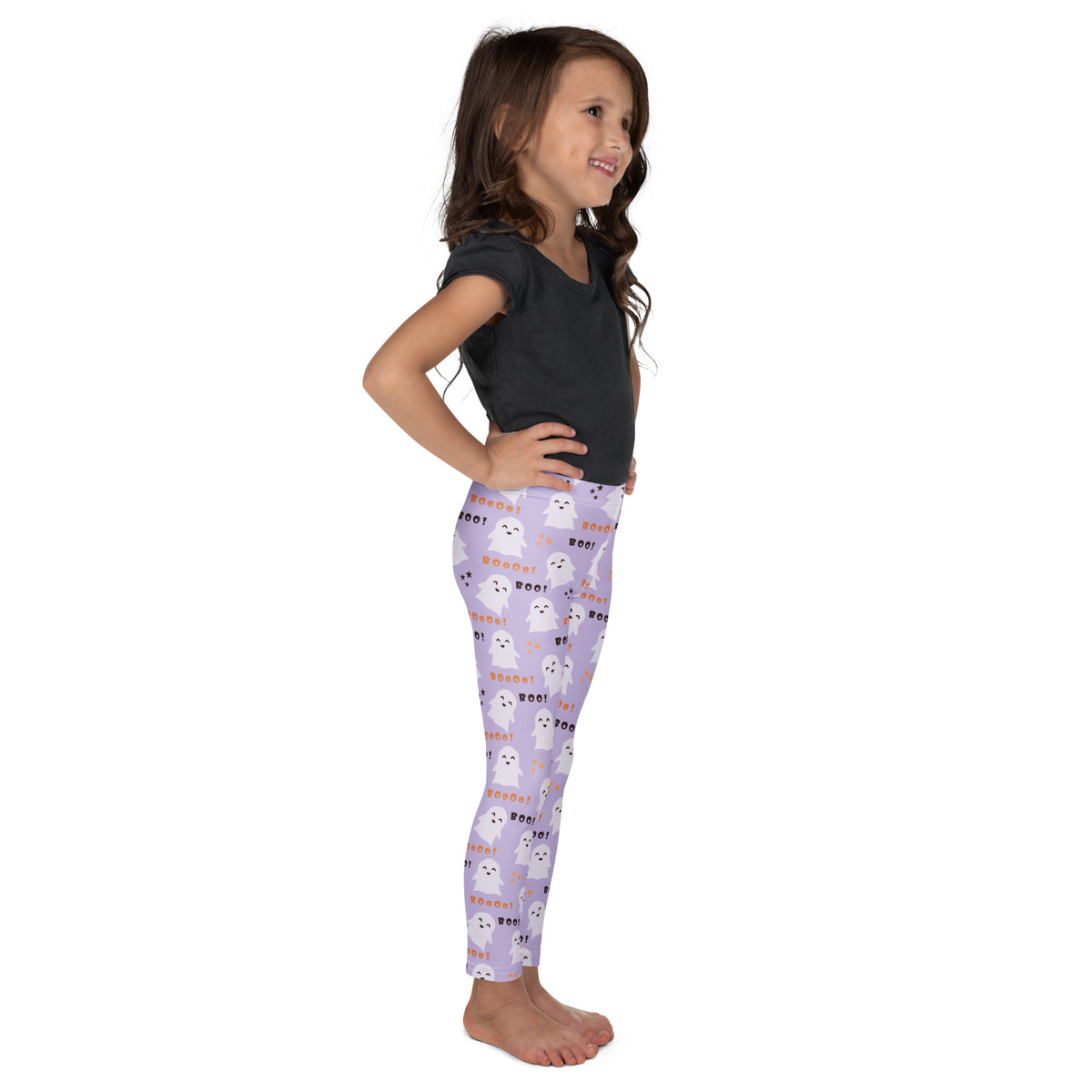 Girls Purple Ghost Halloween Leggings - Warm, Buttery Soft & Stretchy