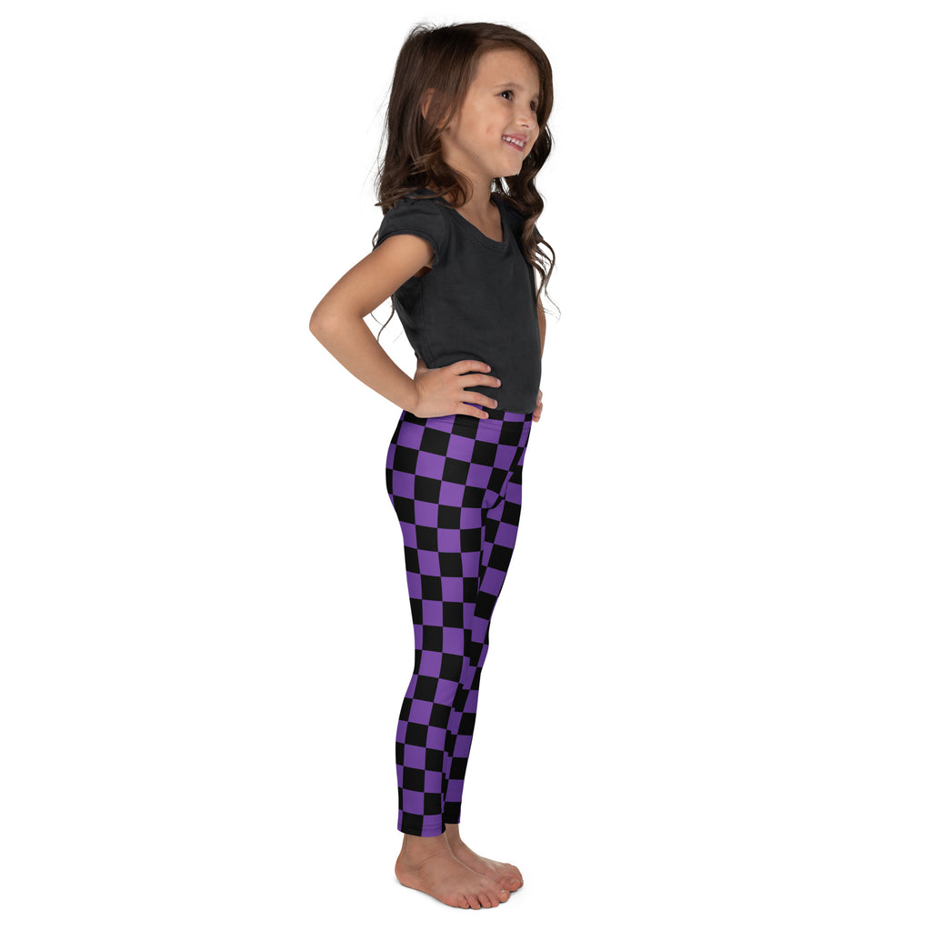 Girls Purple Checkered Halloween Leggings - Warm, Buttery Soft & Stretchy