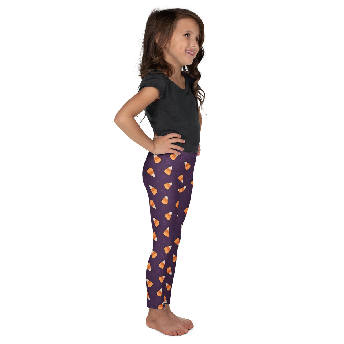 Girls Purple Candy Corn Leggings - Warm, Buttery Soft & Stretchy