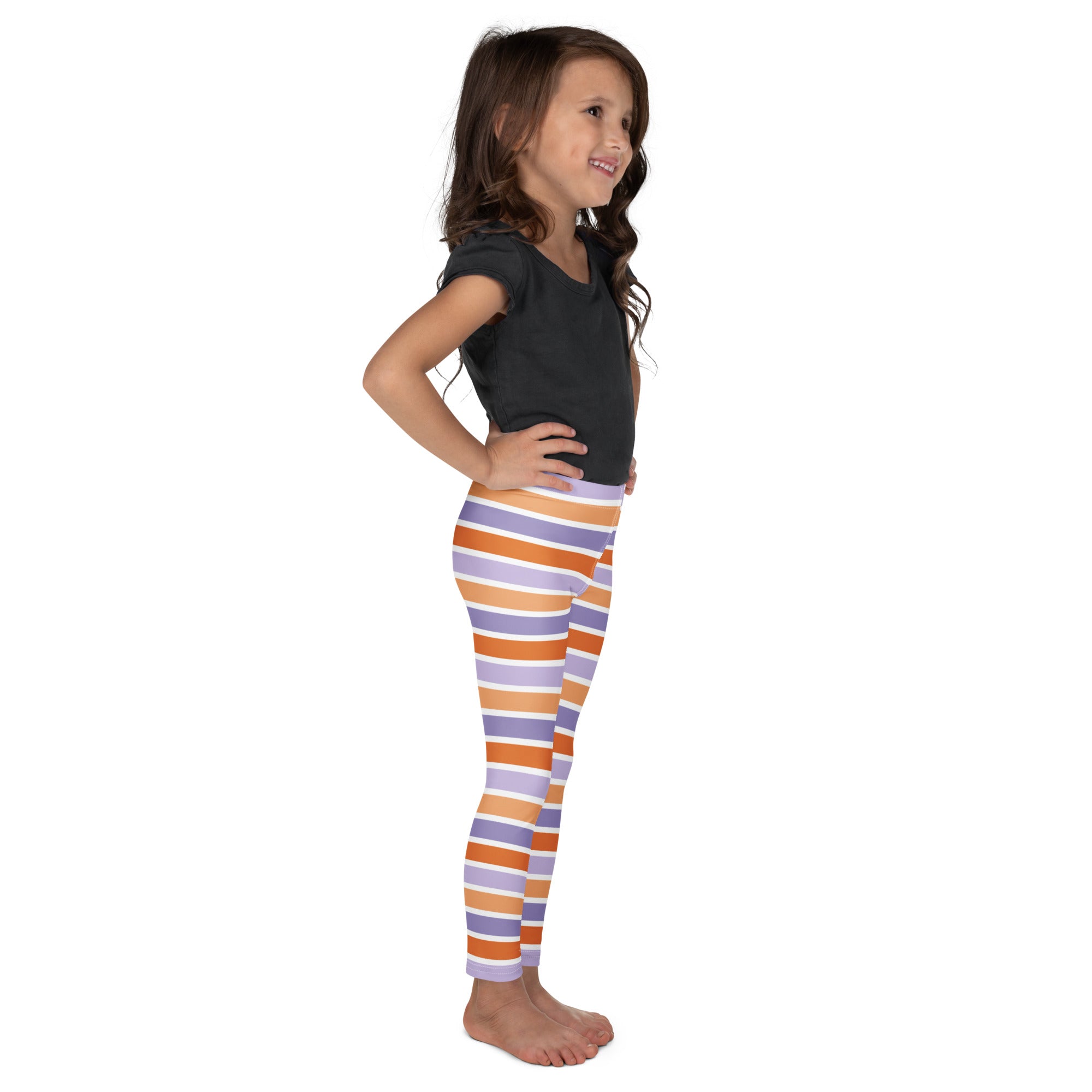 Girls Purple & Orange Striped Halloween Leggings - Warm, Buttery Soft & Stretchy