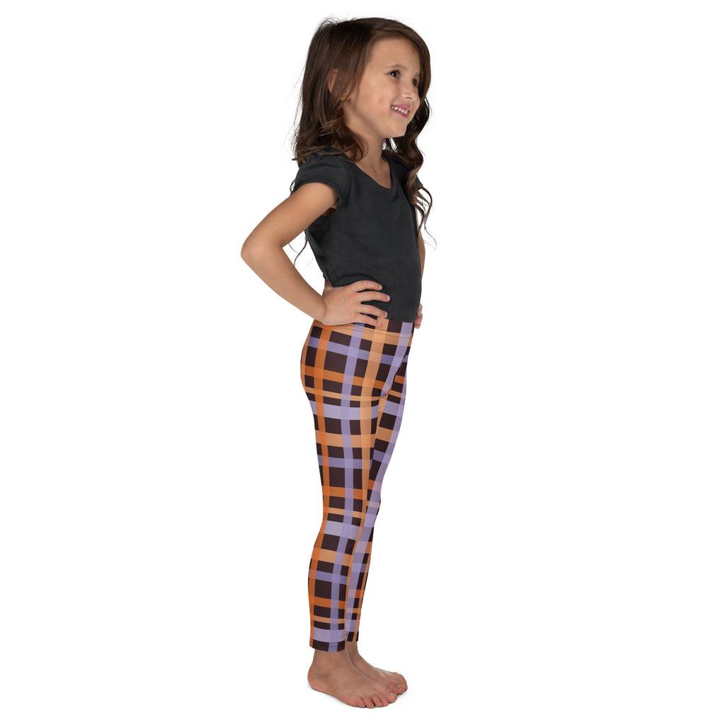 Girls Purple & Orange Plaid Halloween Leggings - Warm, Buttery Soft & Stretchy
