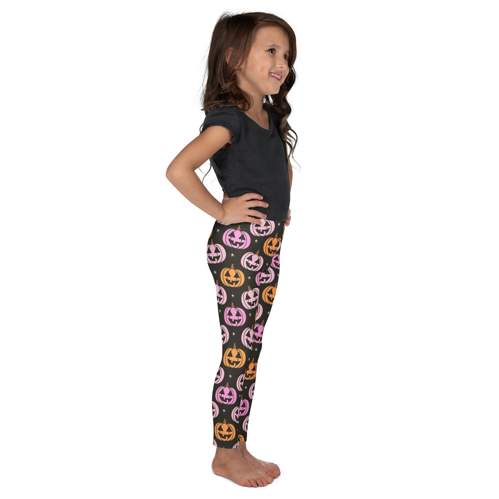 Girls Pink Jack O Lantern Pumpkin Patch Leggings - Warm, Buttery Soft & Stretchy