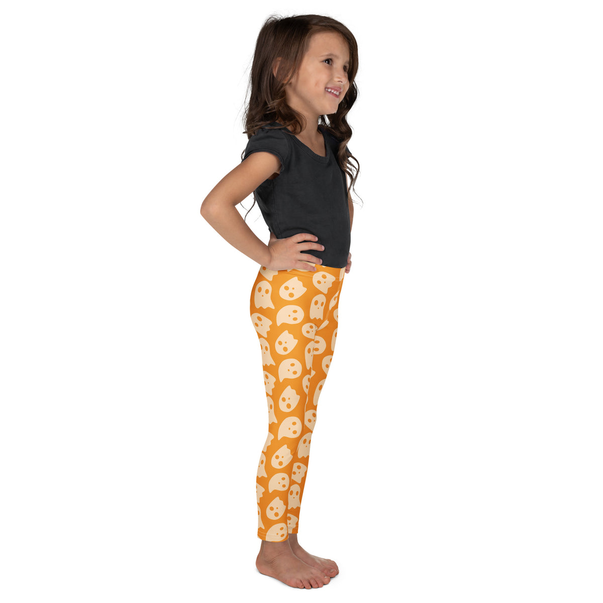 Girls Orange Ghost Halloween Leggings - Warm, Buttery Soft & Stretchy