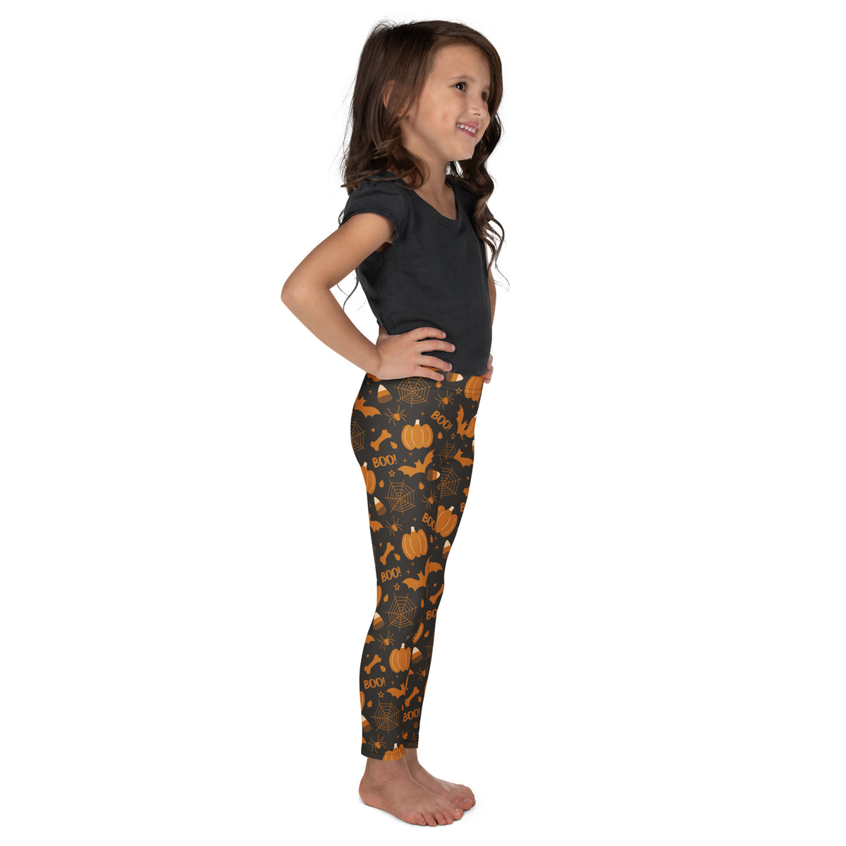 Girls Dark Orange Spooky Halloween Leggings - Warm, Buttery Soft & Stretchy